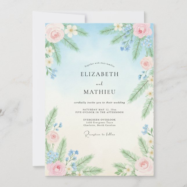 Invitation Mariage Pivoine Rouge Ceruléen (Devant)