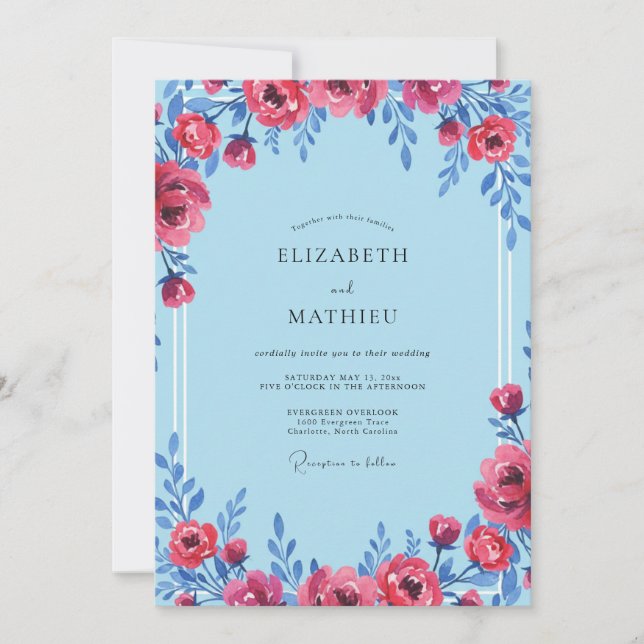 Invitation Mariage Pivoine Rouge Ciel (Devant)