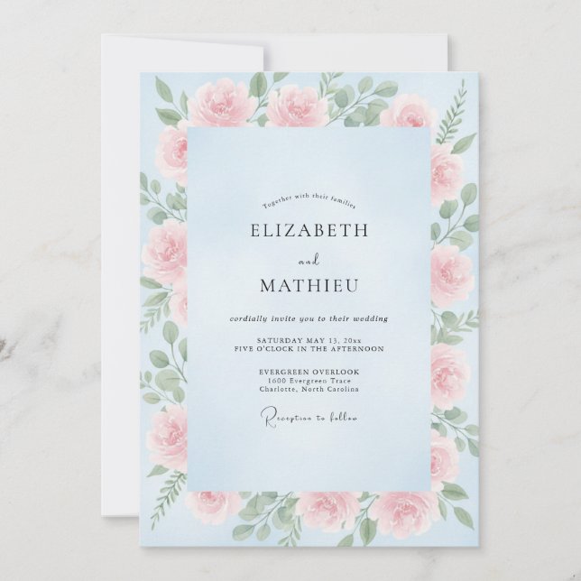 Invitation Mariage Pivoine Rouge Ciel (Devant)