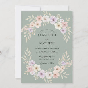 Invitation Mariage Pivoine Teinte Douce Céladon