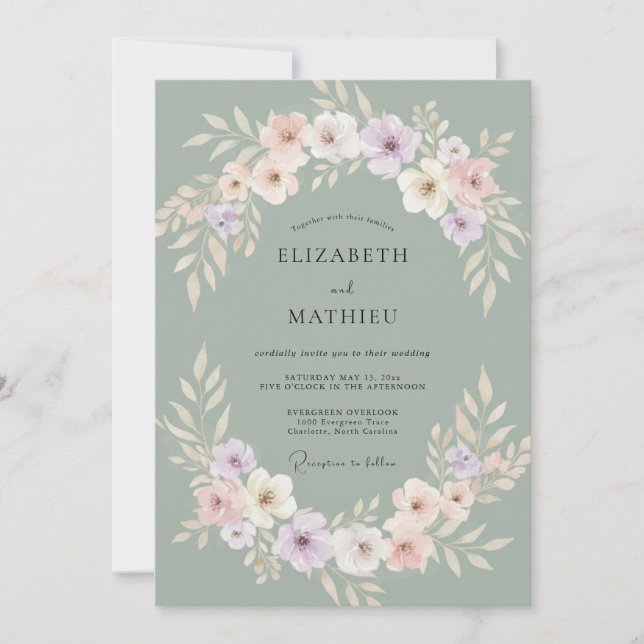 Invitation Mariage Pivoine Teinte Douce Céladon (Devant)