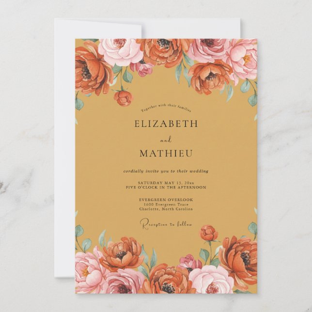 Invitation Mariage Pivoine Terracotta Ocre (Devant)