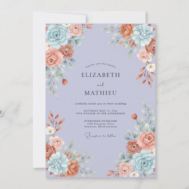 Invitation Mariage Pivoine Terracotta Pervenche (Devant)