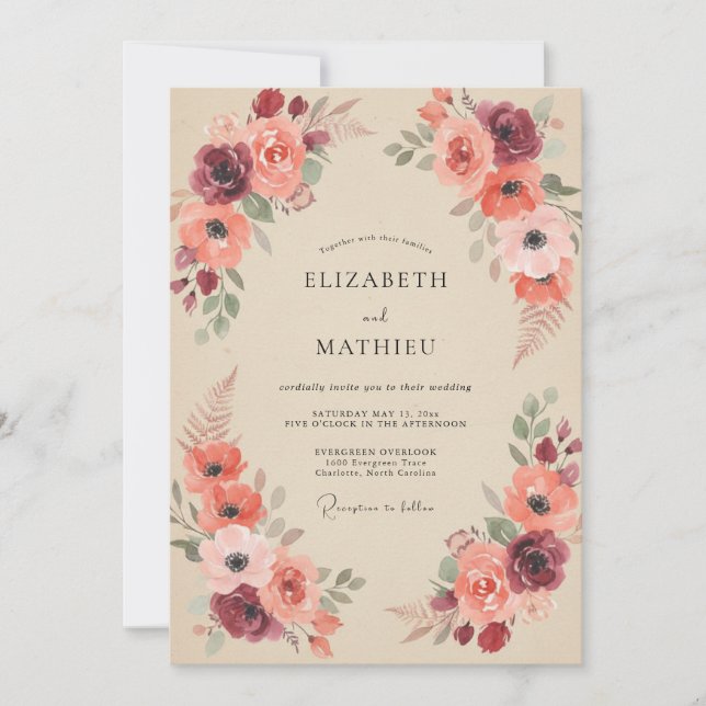 Invitation Mariage Pivoine Terracotta prune (Devant)