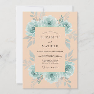 Invitation Mariage Pivoine Turquoise Pêche