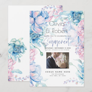 Invitation Mariage Pivoines Bleu Ciel et Rose Bubble Gum