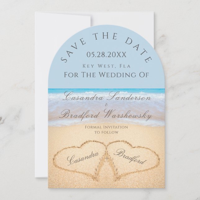 Invitation Mariage plage 2 Coeurs dans le mariage de sable (Devant)