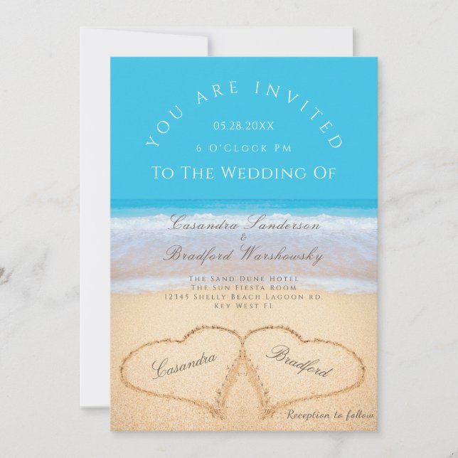 Invitation Mariage plage 2 Coeurs dans le Mariage de sable In (Devant)