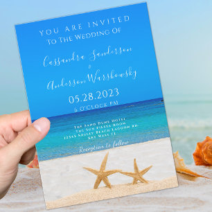 Invitation Mariage plage 2 Starfish dans le sable