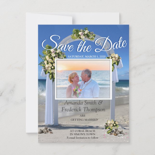 Invitation Mariage plage avec floribunda blanche roses (Devant)