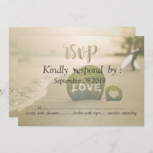 Invitation Mariage plage couple, amour RSVP