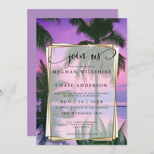 Invitation Mariage | Plage de nuit tropicale exotique11a (Devant / Derrière)