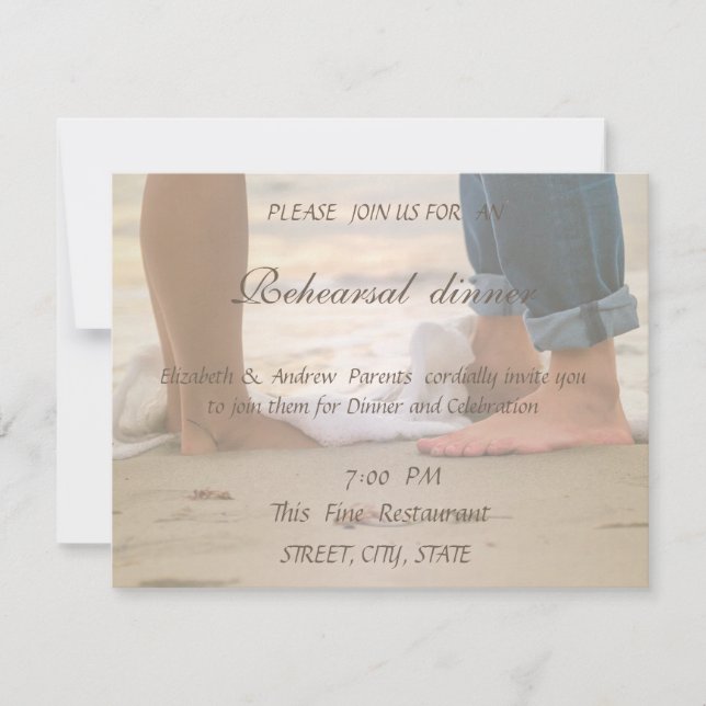 Invitation Mariage plage, Dîner de répétition pieds (Devant)