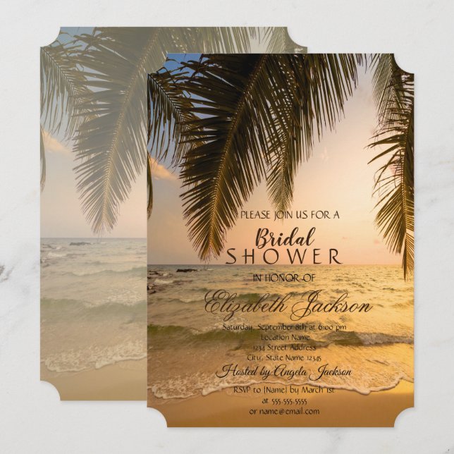 Invitation Mariage plage, Fête des mariées coucher de soleil  (Devant / Derrière)