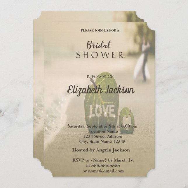 Invitation Mariage plage, Fête des mariées d'amour (Devant / Derrière)