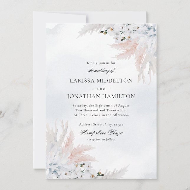 Invitation Mariage Plage florale bleu et blanc Dusty (Devant)