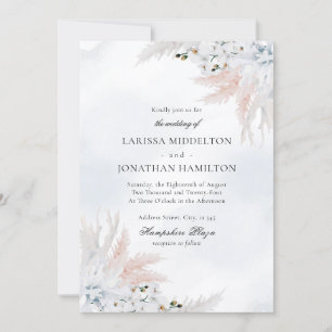 Invitation Mariage Plage florale bleu et blanc Dusty