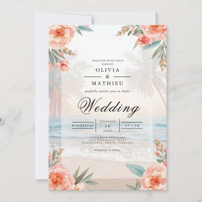 Invitation Mariage Plage Florale Plage de Plage Douce (Devant)