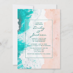 Invitation Mariage Plage Océan Tropical Sarcelle Blanc Marron