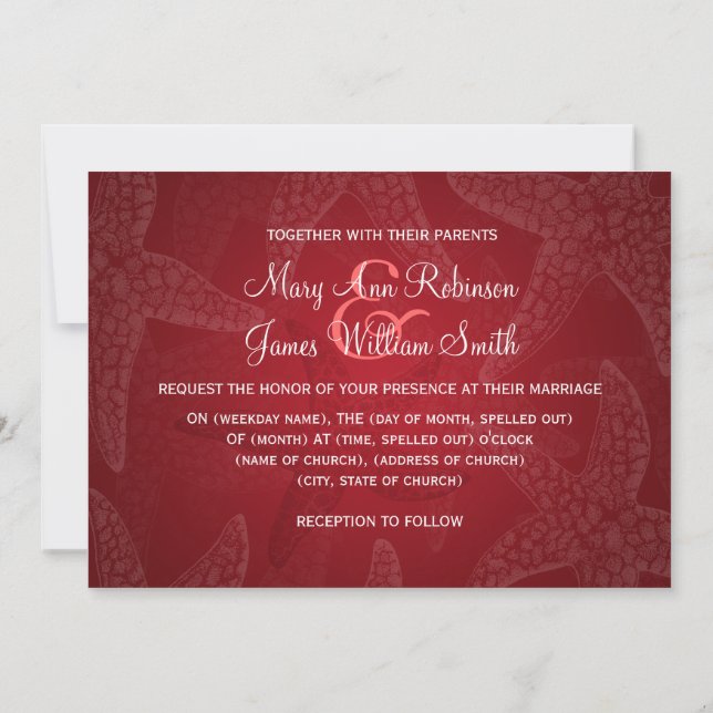 Invitation Mariage plage Starfish Rouge (Dos)