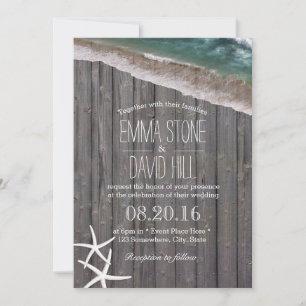 Invitation Mariage plage Starfish & Waves Bois rustique