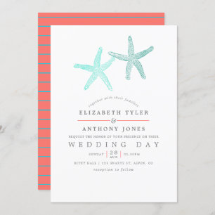 Invitation Mariage plage sur le thème du Turquoise et du Cora