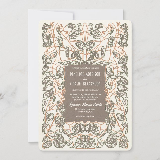 Invitation Mariage Plante Art nouveau argent Dollar (Devant)