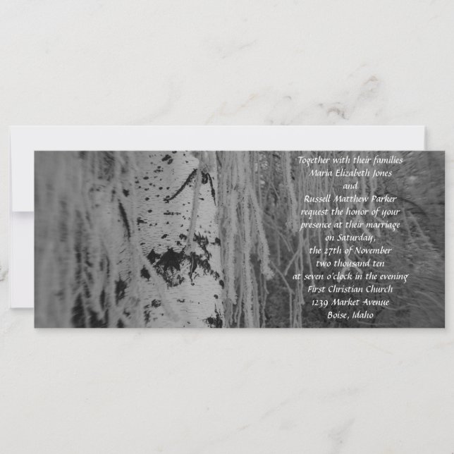 Invitation Mariage pleurant noir et blanc de bouleau (Devant)