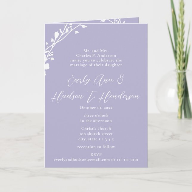 Invitation Mariage pliant Fleur sauvage couleur personnalisé (Devant)
