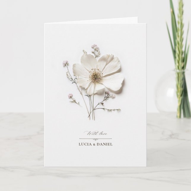 Invitation Mariage plié Fleur sauvage blanc élégant (Devant)