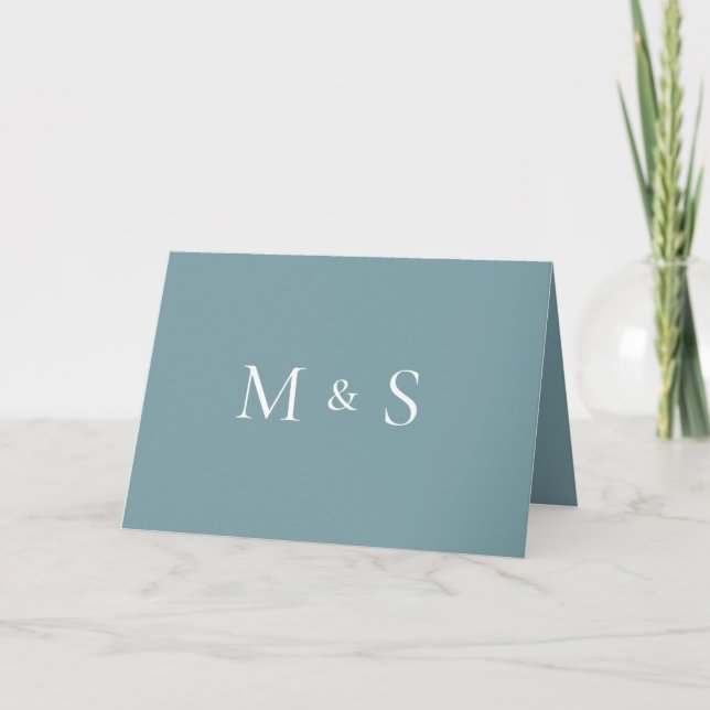 Invitation Mariage Plié Monogramme Simple et Élégant Sarcelle (Devant)
