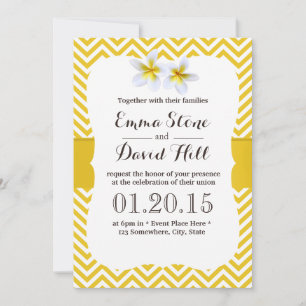 Invitation Mariage Plumeria Jaune Classique Chevron