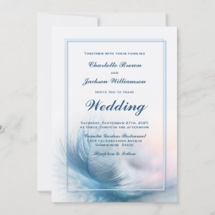 Invitation Mariage Plumes bleues