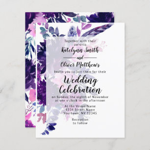 Invitation Mariage Plumes violettes violettes florales enchan