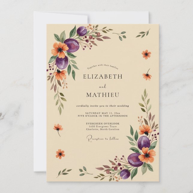 Invitation Mariage Poétique d'Automne aux Prunes (Devant)