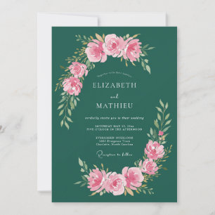 Invitation Mariage poétique de printemps vert émeraude