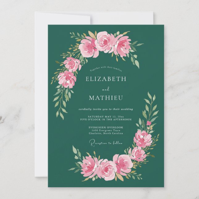 Invitation Mariage poétique de printemps vert émeraude (Devant)