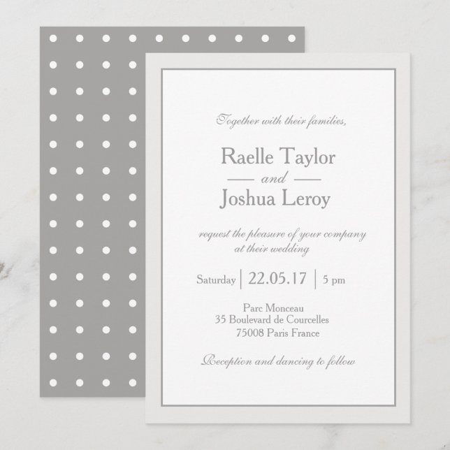 Invitation Mariage pois minimaliste blanc classique (Devant / Derrière)