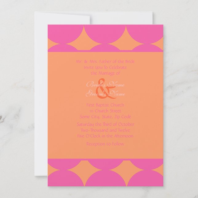 Invitation Mariage Pois moderne rose chaud et orange (Devant)