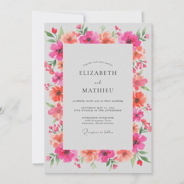 Invitation Mariage Poppy Corail Magenta (Devant)