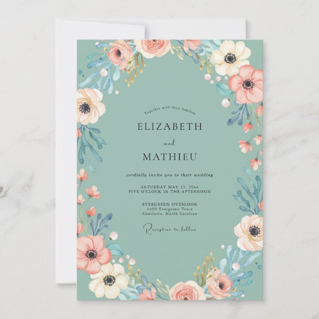 Invitation Mariage Poppy Corail Mousse de Mer (Devant)