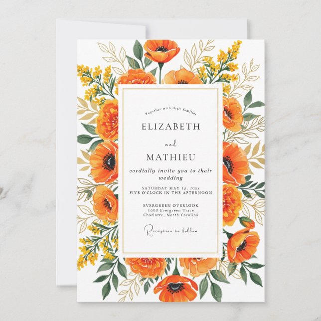 Invitation Mariage Poppy d'été resplendissant mandarine (Devant)
