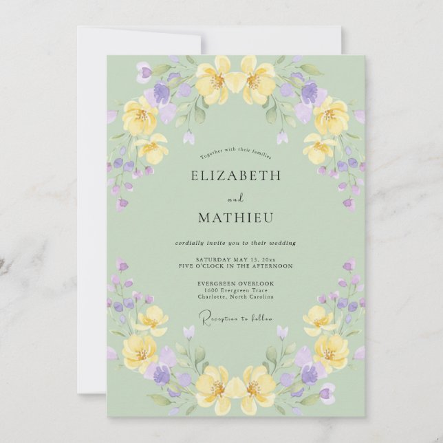 Invitation Mariage Poppy Lavande Jaune Doux (Devant)