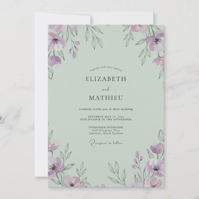 Invitation Mariage Poppy Lilas Mousse de Mer (Devant)