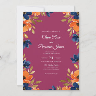 Invitation Mariage Poppy Magenta Indigo