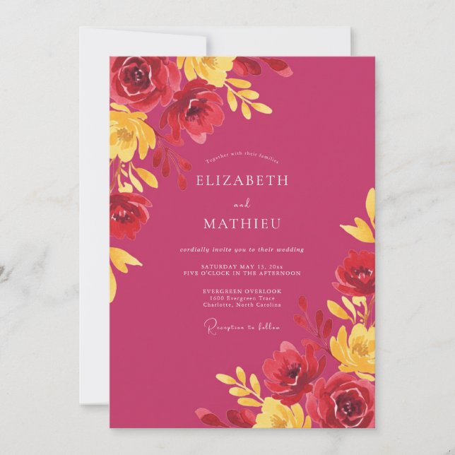 Invitation Mariage Poppy Magenta Jaune (Devant)