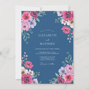 Invitation Mariage Poppy Magenta sur Ardoise