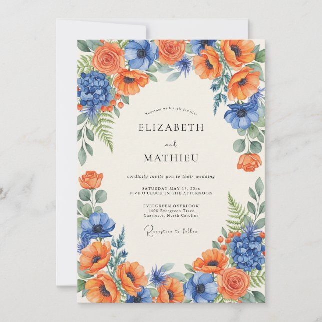 Invitation Mariage Poppy Orange Cobalt (Devant)
