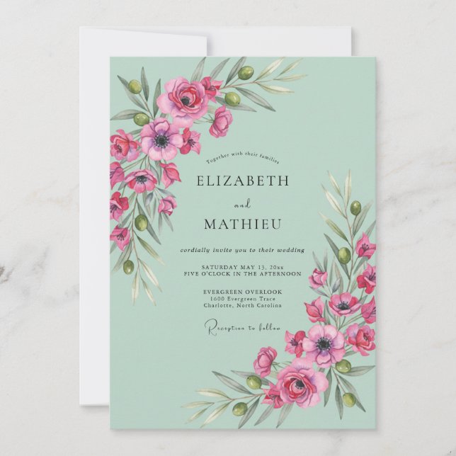 Invitation Mariage Poppy Rose écume de mer (Devant)