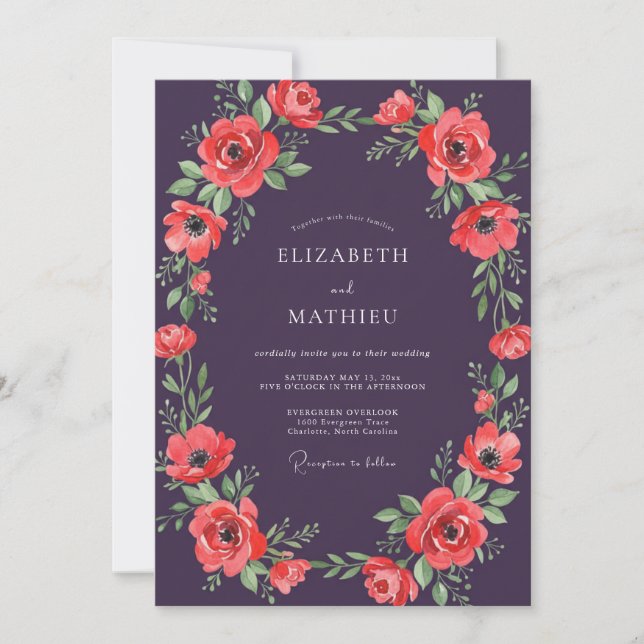 Invitation Mariage Poppy Rouge Prune (Devant)